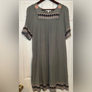 ORANGE CREEK Green‎ Embroidered Floral Dress Womens Medium Boho Peasant Lined.